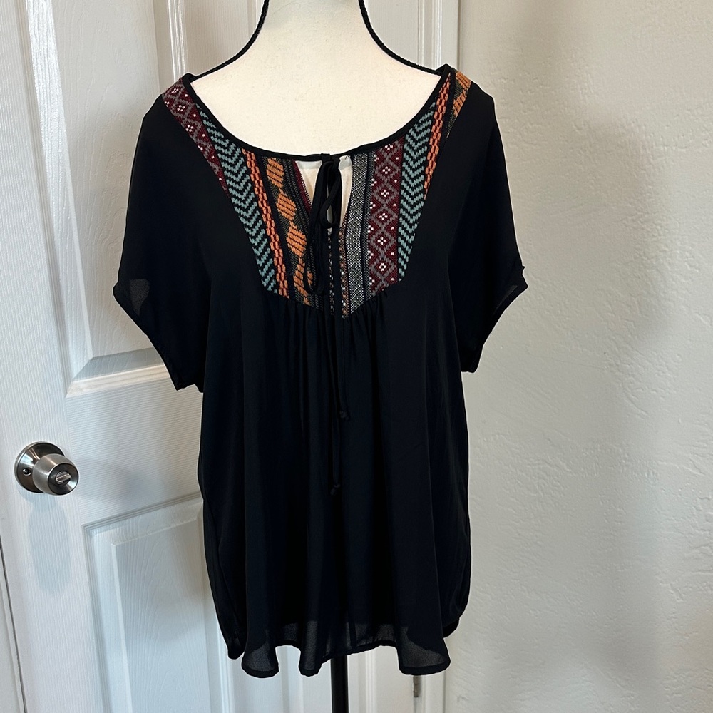 Black Embroidered Women's Top